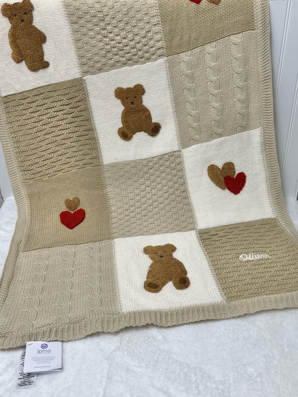 Pottery Barn “Oliver” Heirloom Teddy Sherpa backed blanket